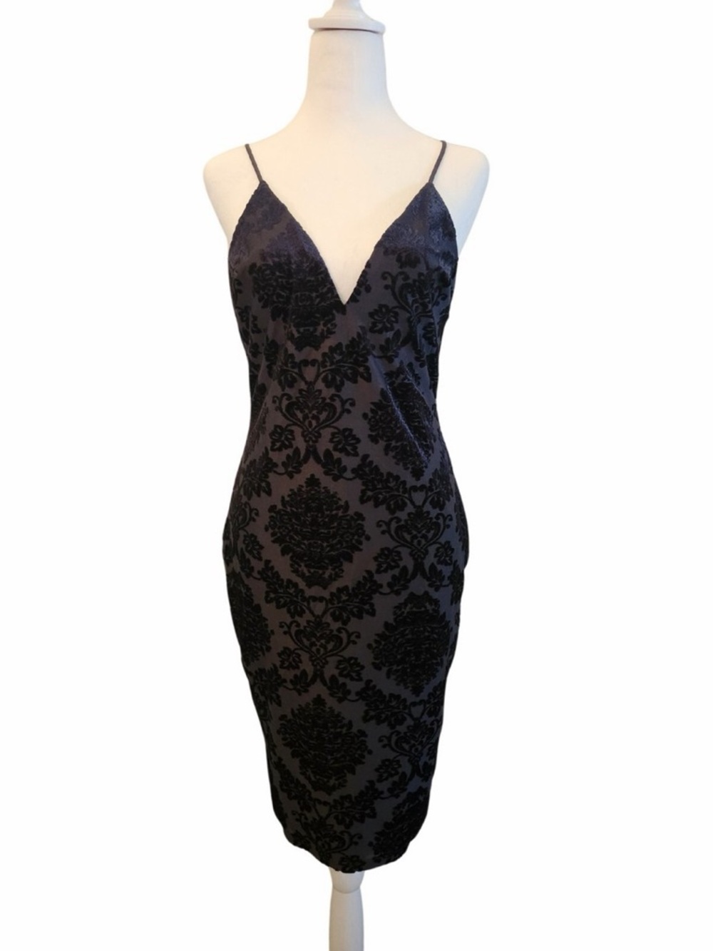 NWT Windsor Dark Blue Velvet Damask Slip Dress
